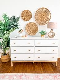 Ikea Tarva Hack Transforming A Piece Of Stock Furniture Into An Upscale Modern Boho Dresser Boho Bedroom Furniture Dresser Decor Bedroom Boho Bedroom Decor