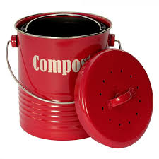 red vintage metal compost caddy food