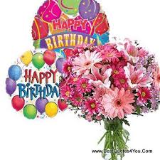 Woman Happy Birthday Flowers And Balloons Bouquet And Balloons Happy Birthday Flower Birthday Flowers Happy Birthday Balloons
