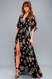 Sweet Bouquet Black Floral Print Wrap Maxi Dress With Images Maxi Dress With Sleeves Maxi Dress Outfit Floral Dress Black