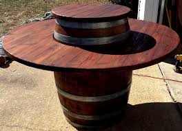 All Of Our Wine Barrel Tables Come With A Cover For The Center Fire Pit When The Flames Are Not In Wine Barrel Table Wine Barrel Furniture Whiskey Barrel Table