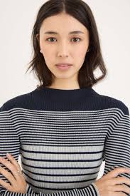 Shop Bonnie ZQ Merino Striped Sweater (Dark Navy Marle/Silver Lining Marle) 