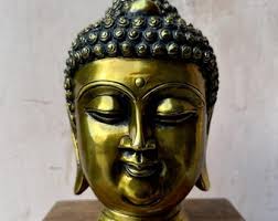 Volto di Buddha in ottone dorato, statuetta spirituale, volto di Buddha in  meditazione, statua di testa di Buddha in ottone, idolo di Buddha,  statuetta di viso, dio buddista