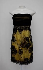Aniversário preto, branco e amarelo. Vestido De Festa Rery Feminino Amarelo E Preto Com Renda E Bojo Compre Por Menos Repassa