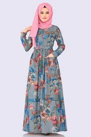 Modaselvim Elbise Cicek Baskili Cepli Elbise 2138ms212 Indigo Muslimah Dress Hijab Fashion Dresses