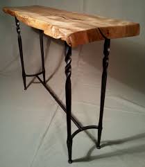Wood And Hand Forged Steel Hall Table Table Hall Table Sofa Table Wooden Table Forged Steel Hand Forged Hand Forg Hall Table Live Edge Furniture Live Edge Wood