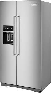 If your refrigerator has an ice maker, clean all of its pipes, tubing, and narrow nozzle to prevent a musty odor and flavor from developing. Kitchenaid 22 6 Cu Ft Side By Side Counter Depth Refrigerator Stainless Steel With Printshield Finish Krsc703hps Best Buy