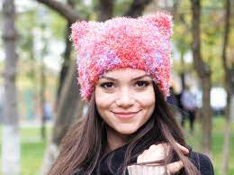 Pink And Blue Women Cat Ear Hat Holiday Warm Knit Cap Trendy Winter Cap Knitted Hat Fluffy Beanie By Loveisallweknit Cat Ears Hat Woman And Cat Warm Knits