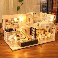 Assemble Diy Wooden House Toy Wooden Miniatura Doll Houses Miniature Dollhouse Toys With Furniture L Dollhouse Miniatures Diy Tiny House Design Wooden Toys Diy