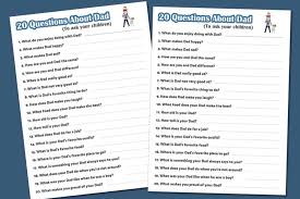 Dec 27, 2016 · give each guest a pen or paper along with the game worksheet. 20 Questions About Dad To Ask Your Children Mrs Merry