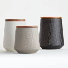 Black And White Kitchen Canisters Ethan Ceramic Canisters Crate And Barrel In 2020 Ceramic Kitchen Canisters Ceramic Kitchen Canister Sets Ceramic Canisters