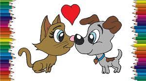 Welcome back to another lesson. Dog And Cat In Love And Kiss Drawing How To Draw Cartoon Dog And Cat Youtube