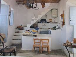 Small Masonry Kitchen Under Stairs Home Coastal Living Rooms Greek Decor