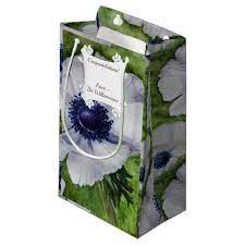 White Anemone Flower With Navy Blue Center Small Gift Bag Zazzle Com White Anemone Flower Anemone Flower Small Gift Bags