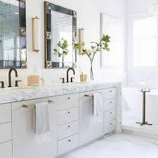 Black Bathroom Vanity With Marble Top Marble Waterfall Bath Vanity Countertop Black Faucet Bathroom Alice Lane Home House Interior