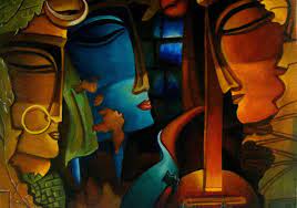 Abstract Radha Krishna And Meera Done With Acrylic Paints Reproduction Of Nityam Roy S Work Capricorn Art Mural Art Art