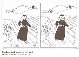 Een Boer Zaait Koren Op Zijn Land Gelijkenis Zaaier Zoek De 10 Verschillen Gelijkenis Bijbelknutselwerk Bijbel Kleurplaten Bijbel Verhalen