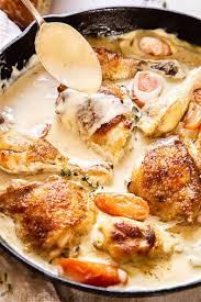 Chicken Fricassee Is A Classic French Dish With Tender Chicken Braised In A Creamy White Win Chicken Fricasse Recipe Chicken Fricassee Creamy Chicken Casserole
