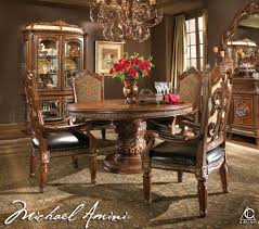 Wide natural wood farmhouse style round dining table (4) halford pecan brown finish round dining table for 4 with black metal base (46.3 in. Michael Amini 5pc Villa Valencia Oval Dining Table Set