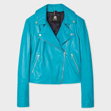 Paul Smith Women S Turquoise Leather Biker Jacket Ladies Coat Design Blue Leather Jacket Real Leather Jacket