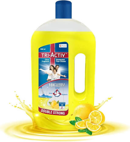 Tri-Activ Double Strong Disinfectant Floor Cleaner | Half Cap Only | 10X Cleaning with 99.9% Germ kill | Citrus Fragrance - 1000 ml