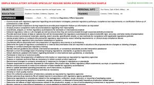 Regulatory Affairs Specialist Resume Sample