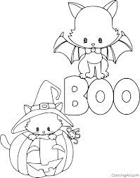 Download and print these free coloring pages. Cat And Bat With Boo Coloring Page Coloringall