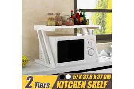 Too small for my micowave. 2 Tier Kitchen Shelf Microwave Oven Rack Stand Condiment Storage Cabinet Wooden White Kogan Com