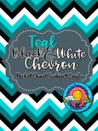 teal black white chevron themed pocket chart subject