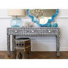 Black And White Inlay Console Table Bone Inlay Console Indian Traditional Floral Design In White Black Bone Inlay Desk Bone Inlay Furniture Wooden Living Room Inlay Furniture