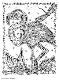 Color the various details of this zentangle coloring page, representing a parrot. Flamingo Hard Coloring Page Coloring Pages Printable Com