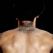 The tattoo under neymar's neck means ar i grew up in a religious family and i believe in god n. Blessed Tattoo On Neymar S Upper Back And Winged