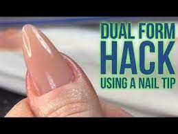 Wow Dual Form Hack Using A Nail Tip No Filing Needed Underneath Nail Tips Nail Forms Gel Nails Diy