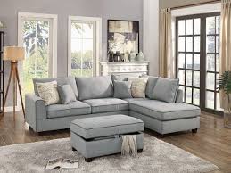 Teofila Light Grey Fabric Reversible Sectional With Ottoman By Poundex Sectional Living Room Layout Living Room Furniture Layout Living Room Sectional