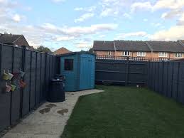 Cuprinol Silver Copse Fence With Beach Blue Shed Blue Shed Cuprinol Shed