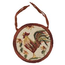 farmhouse rooster chair pad hooked