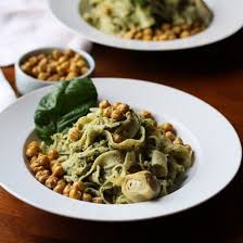 Artichoke Pesto Pasta Topped With Air Fried Or Roasted Chickpeas This Artichoke Pesto Pasta Has Staying Power Veget Pasta Pesto Pasta Vegan Chickpea Recipes