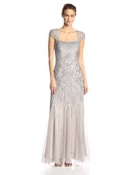 Adrianna Papell Women S Cap Sleeve Beaded Gown With Envelope Back Platinum 12 Beaded Gown Best Prom Dresses Beautiful Dresses