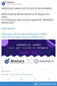 You can also buy cbc at all above exchanges using inr, btc, eth & usdt. Akropolis Akro Atomars Listing