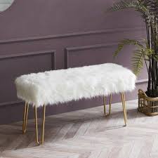 Black And White Ottoman Bench Eluxury Faux Fur Ottoman Bench White In 2020 Faux Fur Ottoman Fur Ottoman Foot Rest Ottoman