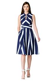 Awning Stripe Print Crepe Dress In 2020 Flared Skirt Dress Striped Dress Dresses