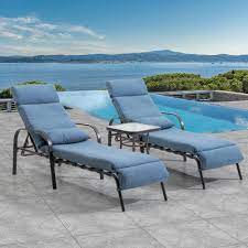 Crestlive Products 3-Piece Adjustable Metal Outdoor Chaise Lounge with Dark  Blue Cushions and Table Set CL-LG015DKB-3 - The Home Depot