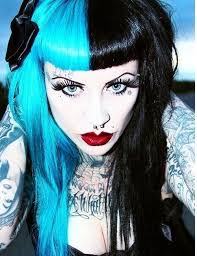 Half Black Half Blue Hair Halfandhalfhair Blackandbluehair Rockabilly Hair Hair Color Half And Half Hair