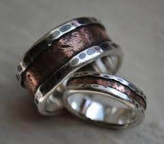 Rustic Wedding Ring Set Fine Silver And Copper Handcrafted Etsy In 2021 Rustic Wedding Rings Set Copper Wedding Band Wedding Rings