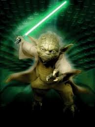 Carte virtuelle d'anniversaire avec le message happy birthday pour souhaiter un joyeux anniversaire à tous ceux que vous aimez ! Yoda Maitre Jedi Image Animee Gif