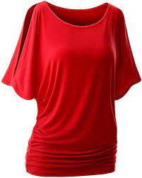 Buy MECUMI Women's Loose Casual Off Shoulder Batwing Short Sleeve T Shirt  Tops XXL red at Amazon.in