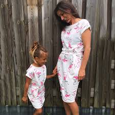 Mom Girl Flamingo Pattern Matching Dress Popreal Com Matching Couple Outfits Mother Daughter Matching Outfits Mom Daughter Outfits