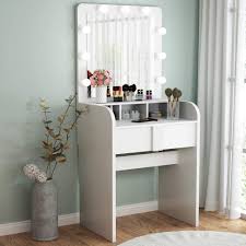 Makeup vanity table with lighted mirror vintage makeup dressing table. Amazon Com Tribesigns Vanity Table Set With Lighted Mirror Makeup Vanity Dressing Table With 9 Cool Light Bulb Modern Dressing Table Dresser Desk With Drawers For Bedroom White Kitchen Dining
