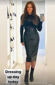 #carol vorderman #cleavage #legs #short dress #ankle strap shoes #brains and beauty. Carol Vorderman Looks Incredible In A Leather Skirt And A See Through Blouse Mirror Selfie Daily Mail Online