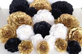 Black And White Backdrop With Flowers 12 Large Paper Flowers Gold Black White Nursery Wall Decor Weding Photo Backdrop Party Decor Bridal Shower Baby Graduation Gold Paris Sweet In 2020 Large Paper Flowers Paper Flower Wall Paper Flowers